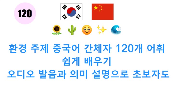 환경 주제 중국어 간체자 120개 어휘 쉽게 배우기: 오디오 발음과 의미 설명으로 초보자도 OK!